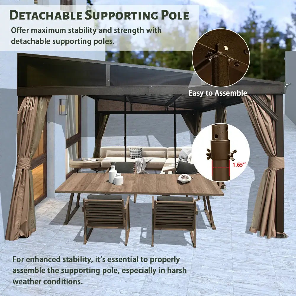 Wall-Mounted Hardtop Gazebo with Drainage Gutters