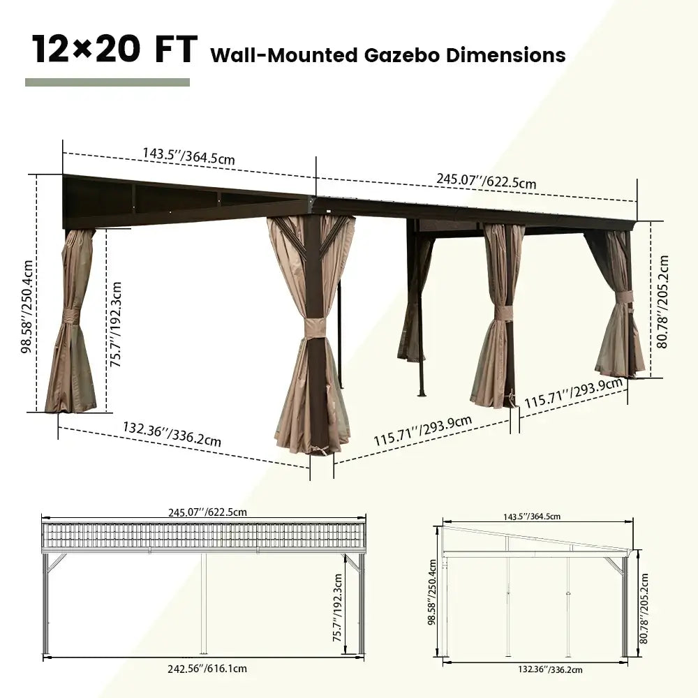 Wall-Mounted Hardtop Gazebo with Drainage Gutters