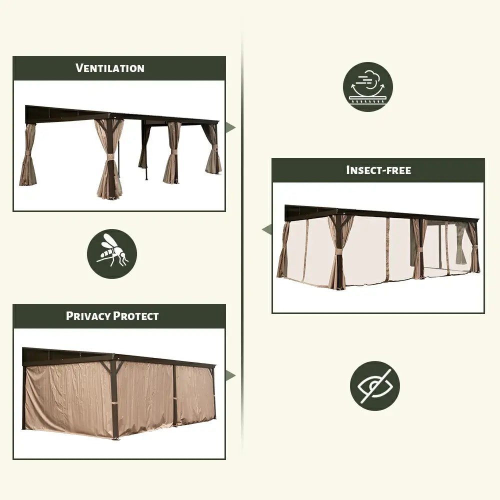 Wall-Mounted Hardtop Gazebo with Drainage Gutters