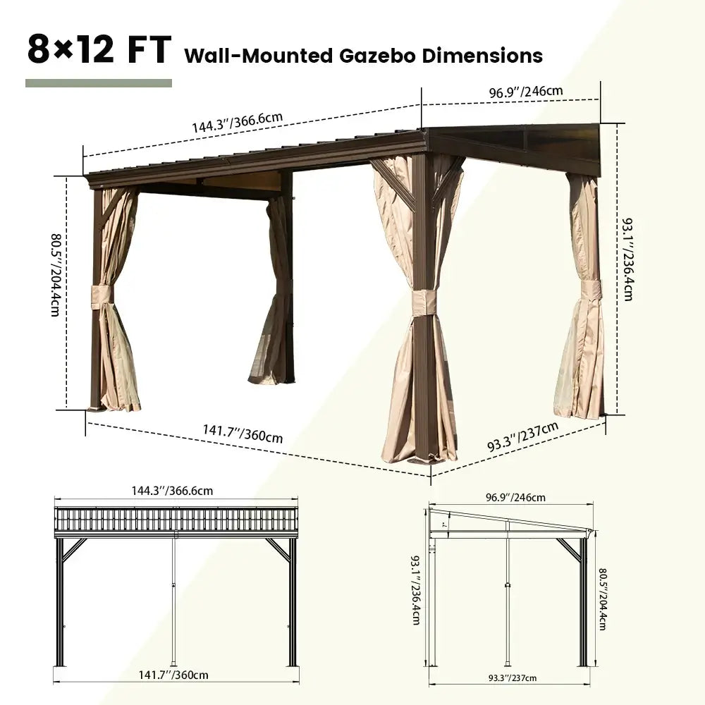 Wall-Mounted Hardtop Gazebo with Drainage Gutters