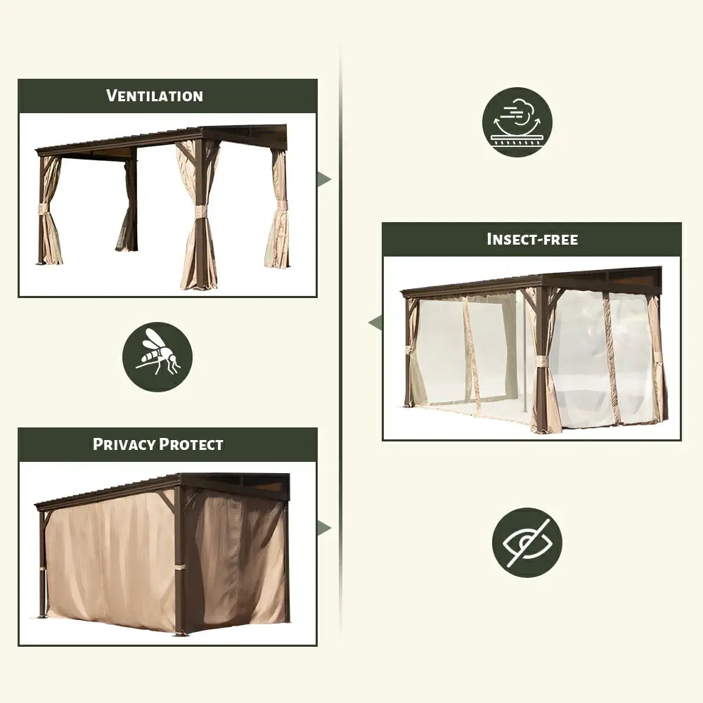 Wall-Mounted Hardtop Gazebo with Drainage Gutters