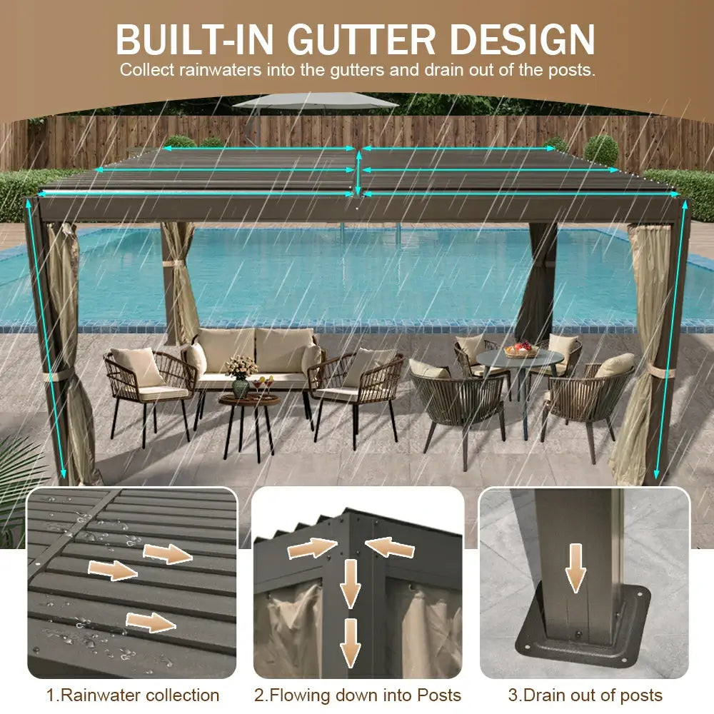Aluminum Louvered Pergola - Brown