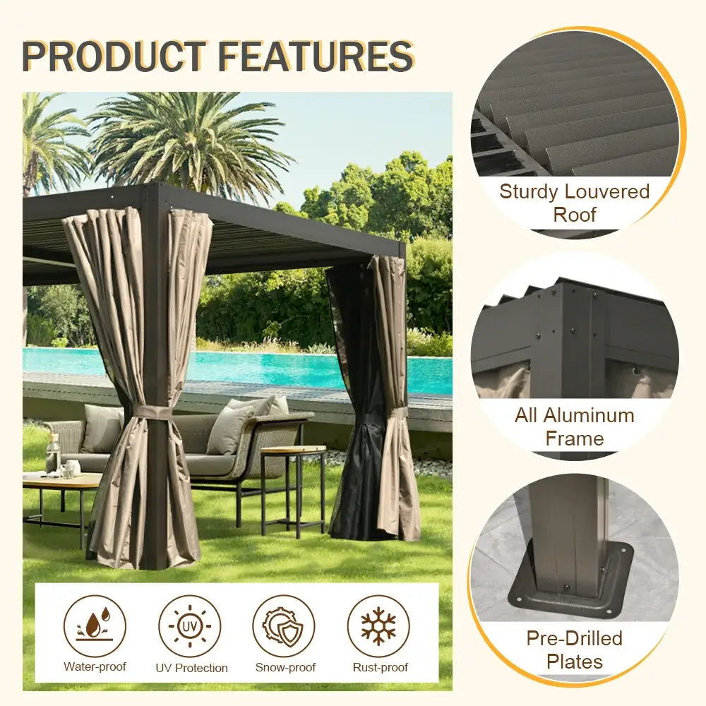 Aluminum Louvered Pergola - Brown