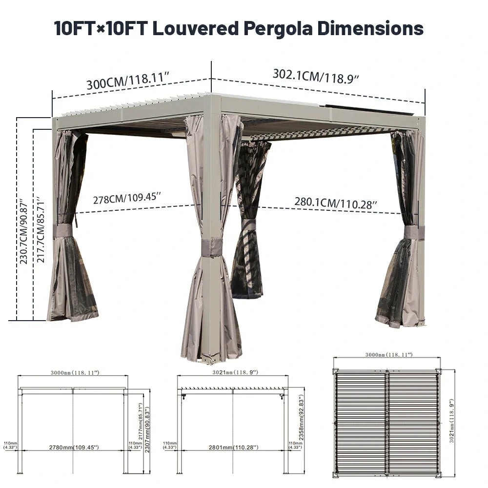 Domi Patio Aluminum Louvered Pergola - Gray