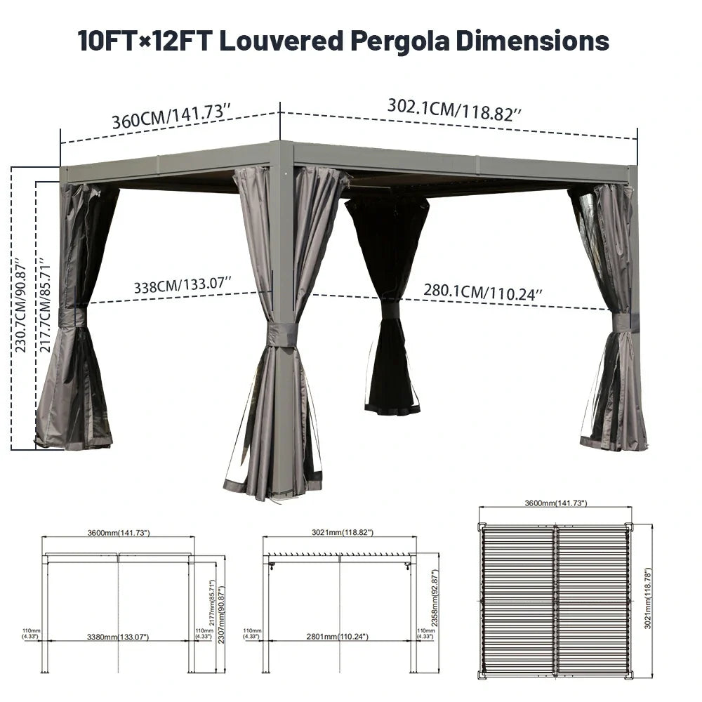 Domi Patio Aluminum Louvered Pergola - Gray