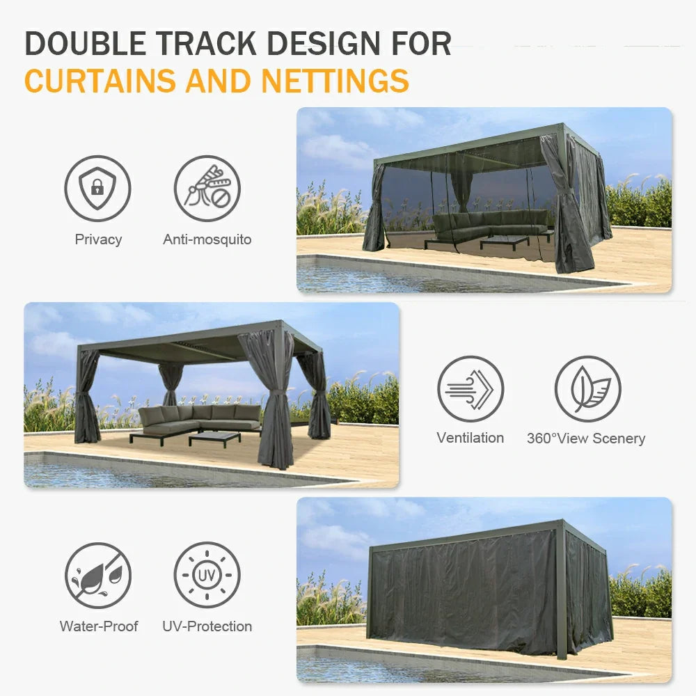 Domi Patio Aluminum Louvered Pergola - Gray