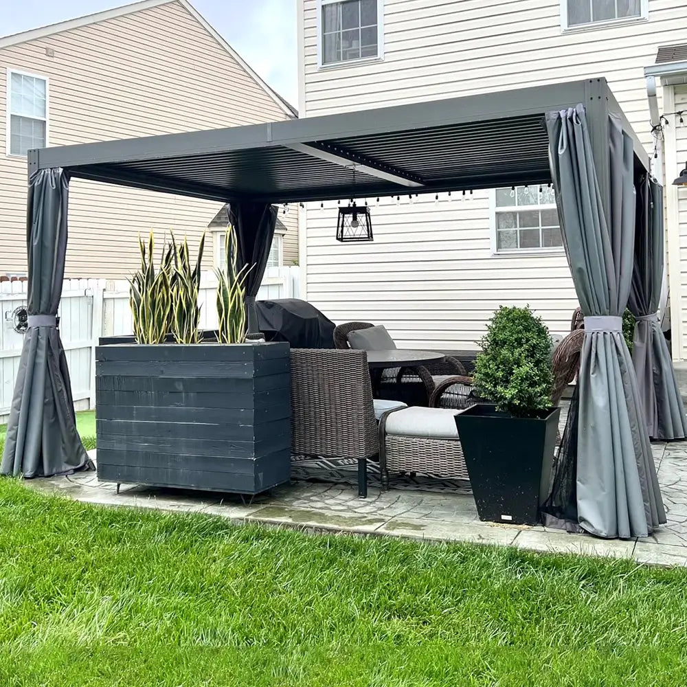 Domi Patio Aluminum Louvered Pergola - Gray