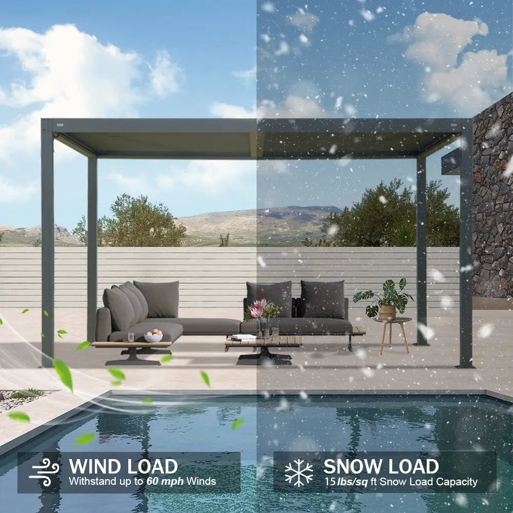 Domi Patio Aluminum Louvered Pergola - Gray