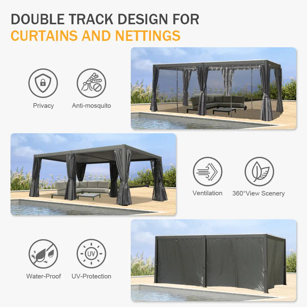 Domi Patio Aluminum Louvered Pergola - Gray
