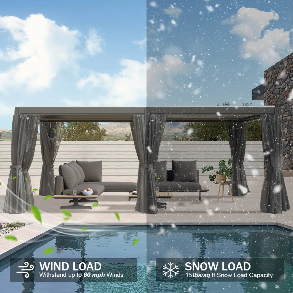 Domi Patio Aluminum Louvered Pergola - Gray