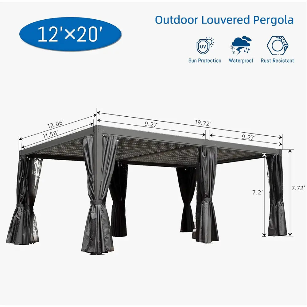 Domi Patio Aluminum Louvered Pergola - Gray