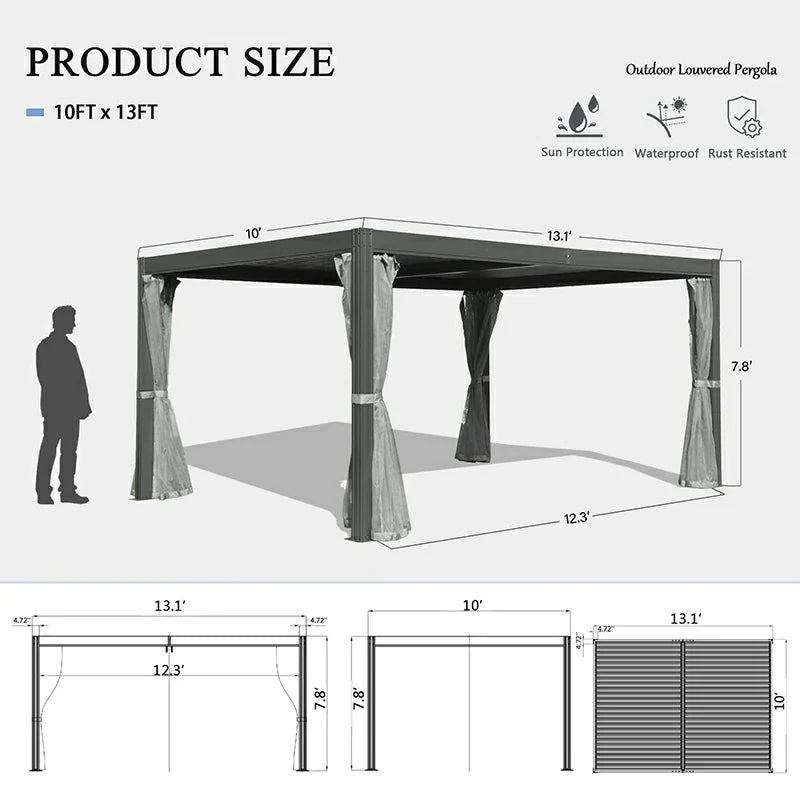 Louvered Pergola Gray with Galvanized Steel Roof