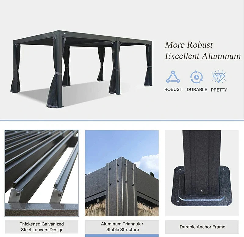 Louvered Pergola Gray with Galvanized Steel Roof