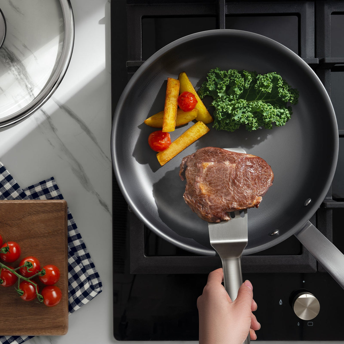 KOBACH 11" Titanium Frying Pan with Lid, 100% Pure Titanium, Coating-Free Nonstick, Induction Compatible