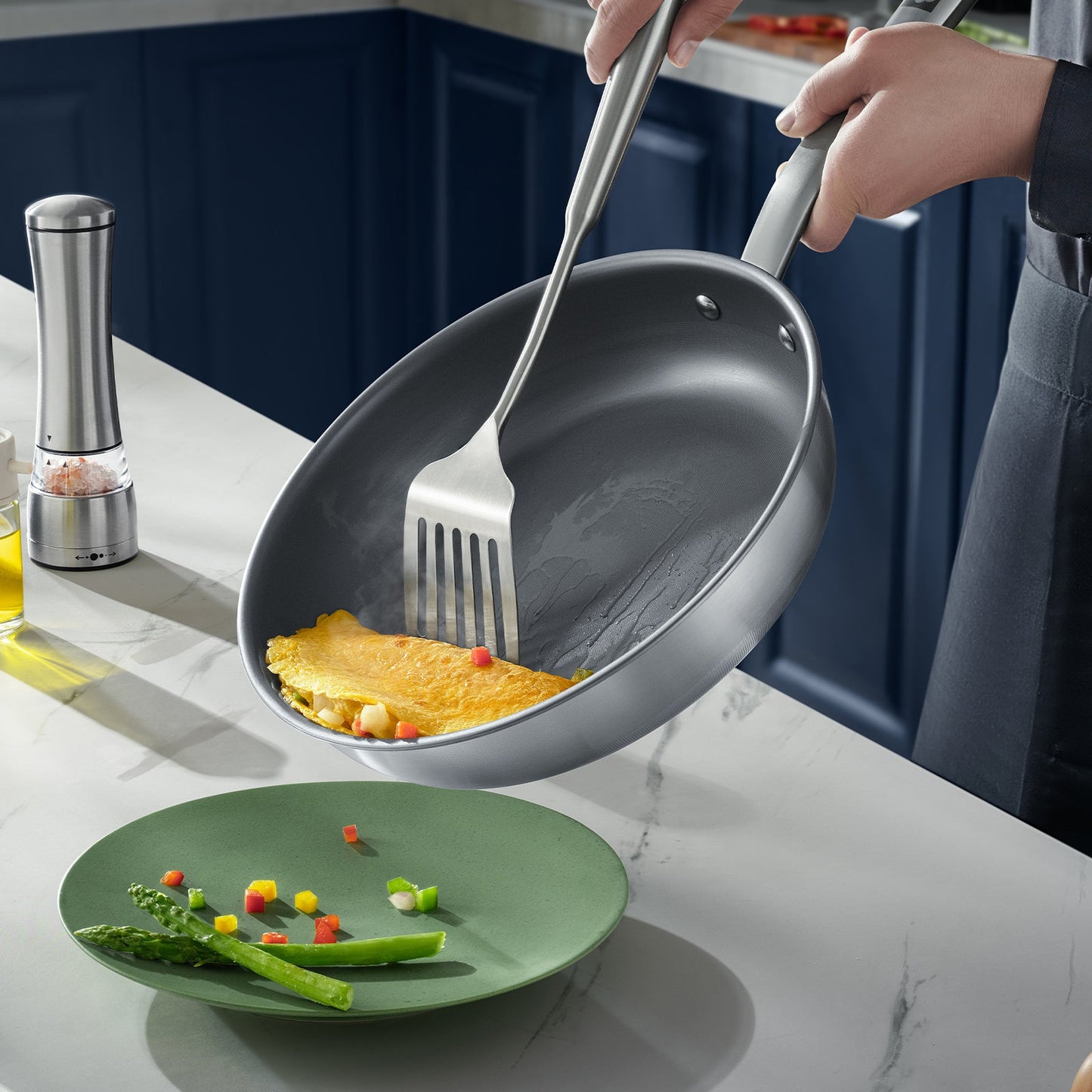 KOBACH 11" Titanium Frying Pan with Lid, 100% Pure Titanium, Coating-Free Nonstick, Induction Compatible