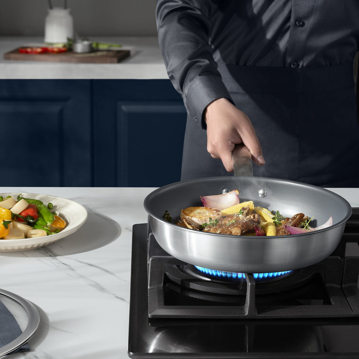 KOBACH 11" Titanium Frying Pan with Lid, 100% Pure Titanium, Coating-Free Nonstick, Induction Compatible